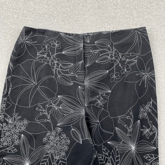 VTG Larry Levine Womens Pants 14 Black White Floral High Rise Straight Ankle - Picture 13 of 16